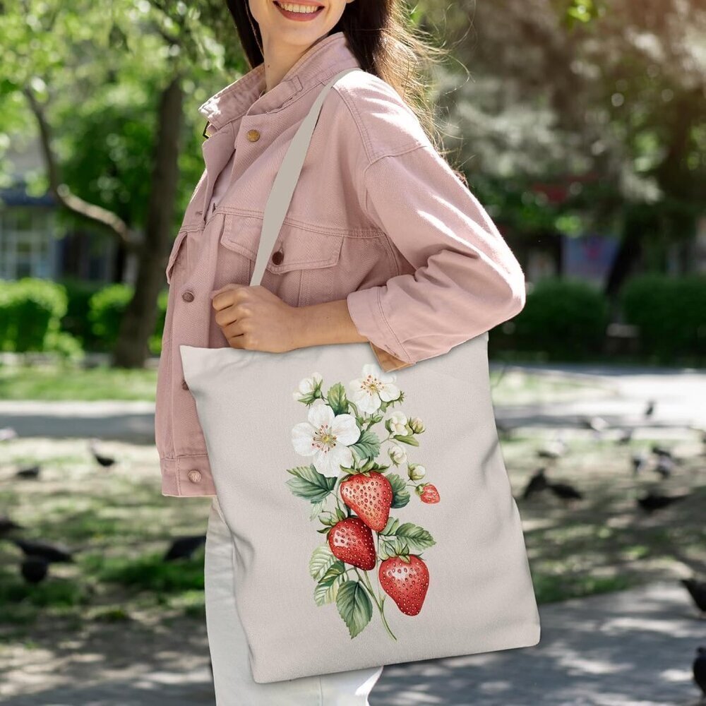Strawberry Tote Bag Canvas Large Capacity Multi-Purpose for Women - Picture 2 of 4